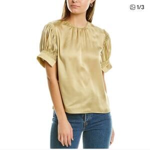 Rebecca Taylor Short Sleeve Charm Blouse ANISE GREEN Small